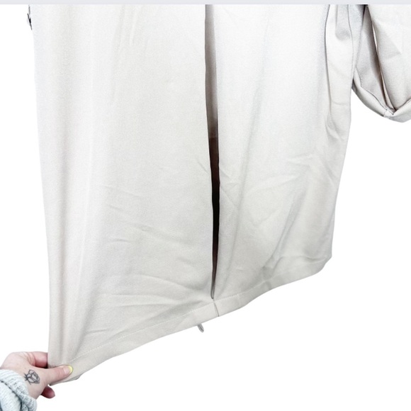 3/4 Sleeve Tan Solid Color Wide Collar Relaxed Duster Trench Coat Suit Jacket - Picture 14 of 16